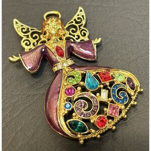 Vintage Haskell Brooch Angel Pin Fairy Enamel Rhinestone Christmas Holiday